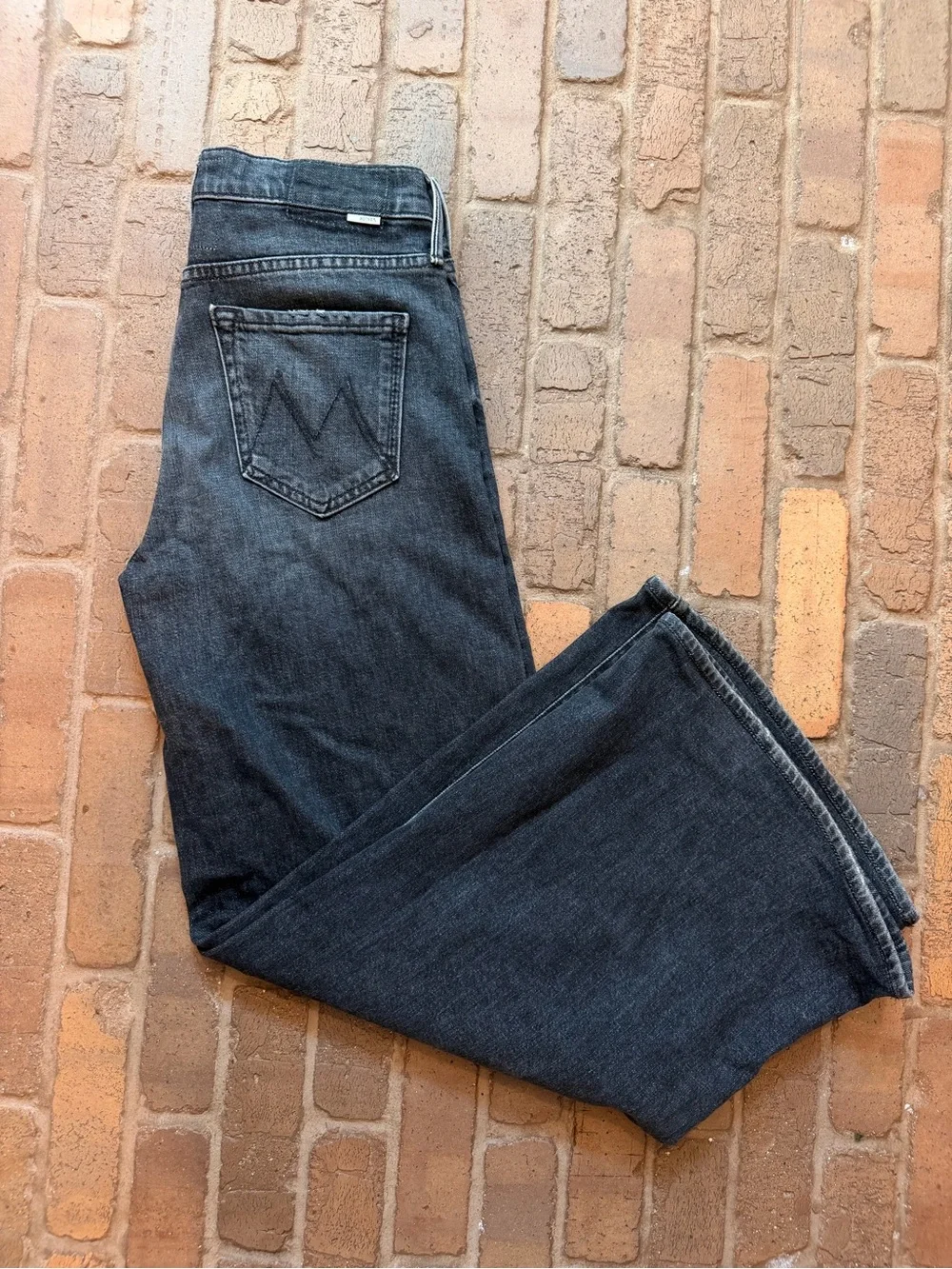 MOTHER Wide-Leg High-Rise Jeans in Washed Black-Green